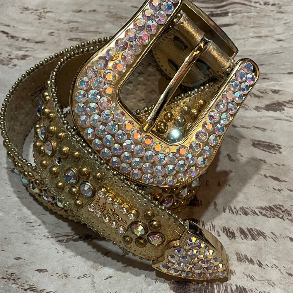 Simons Iridescent Crystal Gold Belt